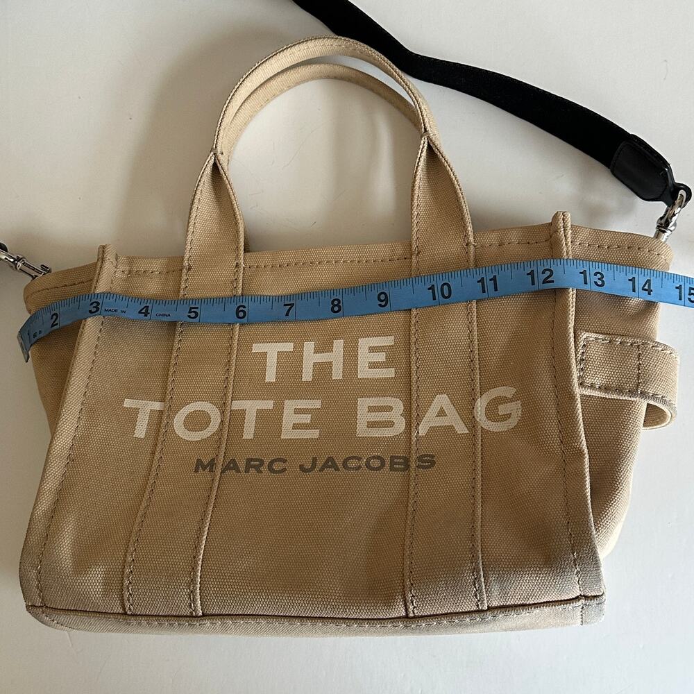 Marc Jacobs The Tote Bag Mini Womens Tan Cotton Canvas Crossbody Purse - Picture 9 of 12